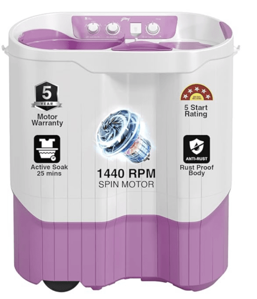Godrej Edge Pro 9 Kg 5 Star Semi Automatic Top Load Washing Machine With Aqua Jet Pulsator (WSEDGE PRO 90 5.0 PB3 M LISP, Lilac Sprinkle)